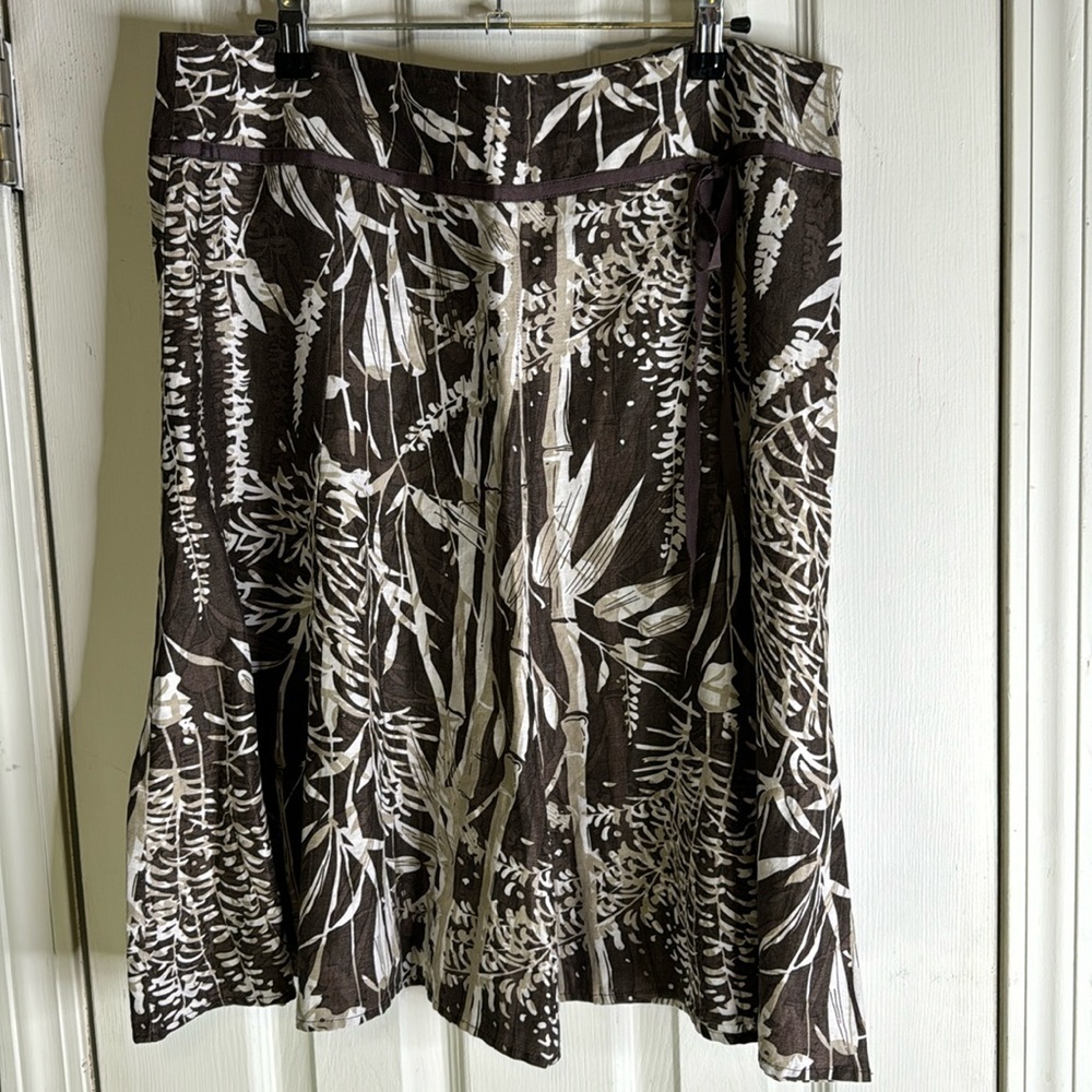 100% Ramie Linen Brown Tan Floral Skirt Size 14 Separates New York City Design